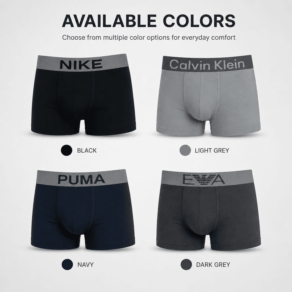 Nike 4 Pack Trunks – Comfortable Everyday Innerwear (Black, Light Grey, Navy Blue)