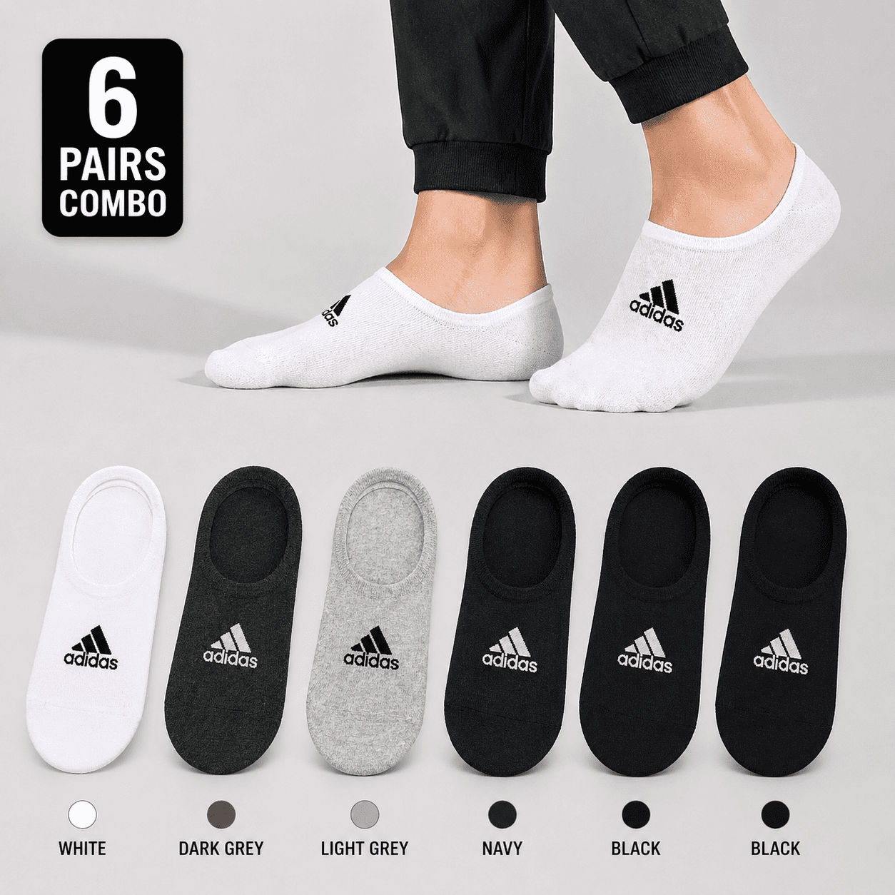 Adidas 5 Pair Low Cut Ankle Socks Combo – Cotton Comfort No Show Socks (White, Grey, Navy, Black)