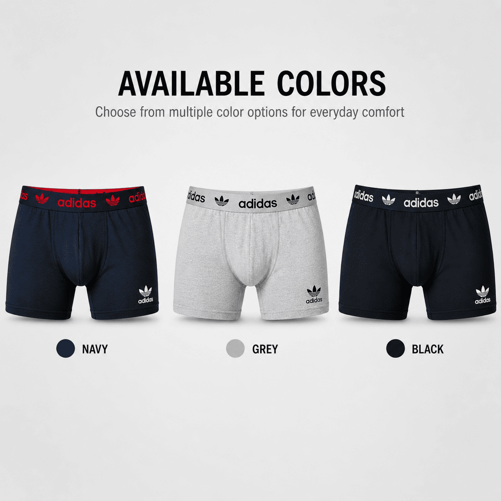 Adidas 3 Pack Boxer Briefs – Comfortable Everyday Innerwear (Navy, Grey, Black)