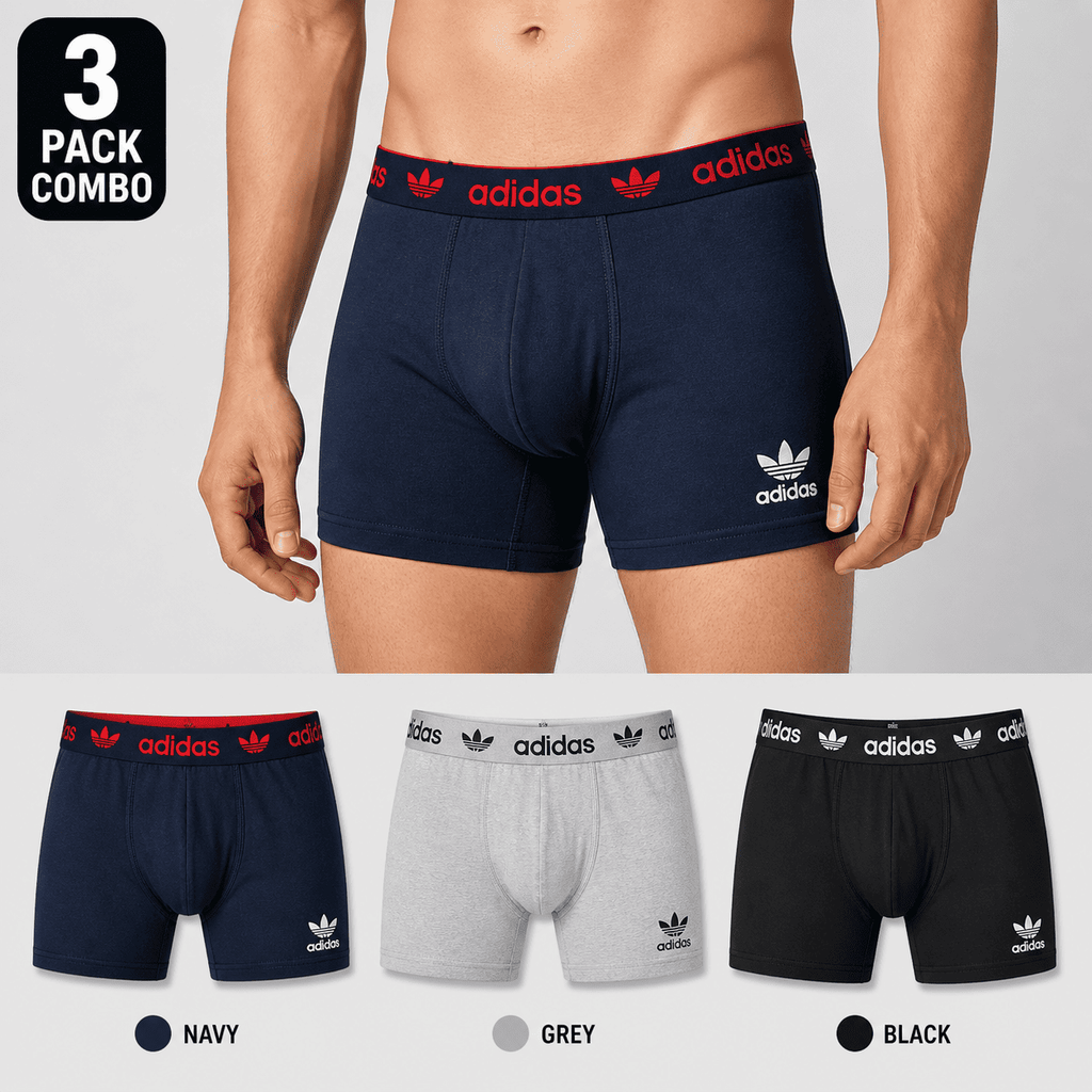 Adidas 3 Pack Boxer Briefs – Comfortable Everyday Innerwear (Navy, Grey, Black)