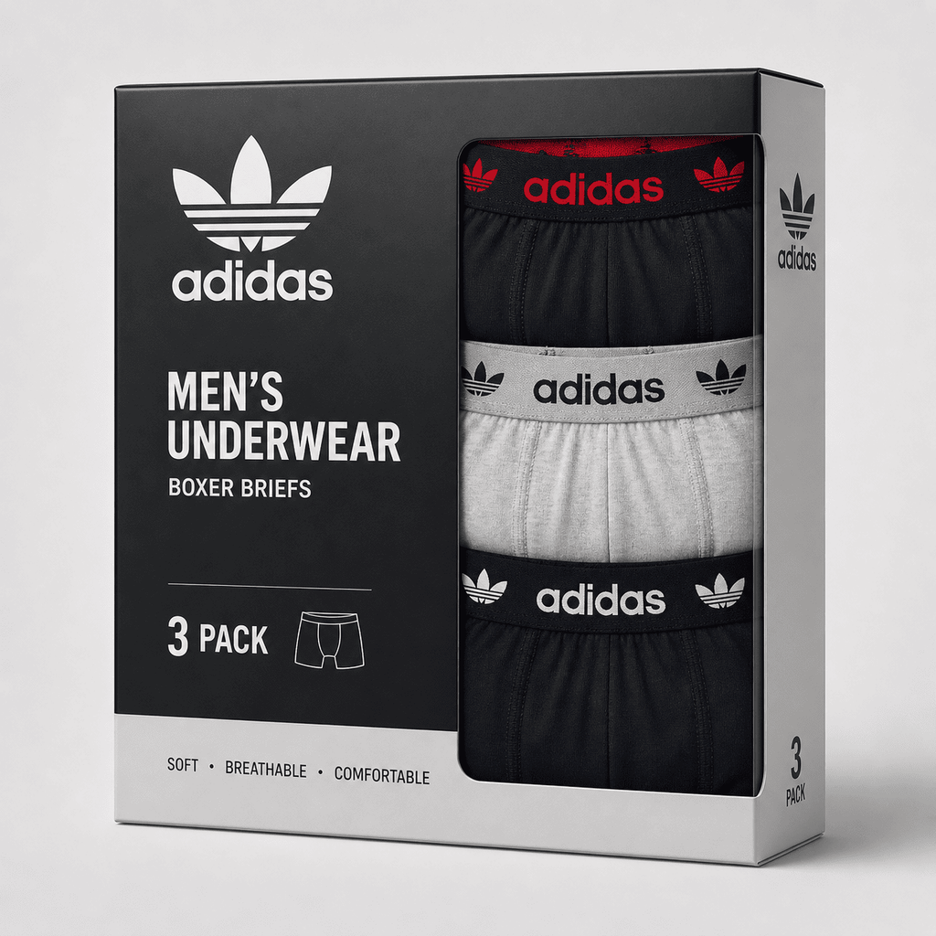 Adidas 3 Pack Boxer Briefs – Comfortable Everyday Innerwear (Navy, Grey, Black)