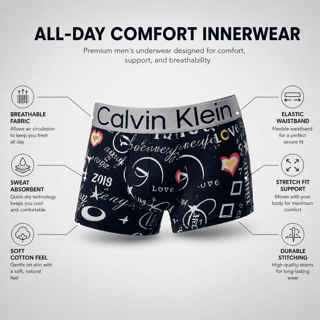 Calvin Klein 5 Pack Trunks – Comfortable Everyday Innerwear (Black Multicolor, Navy Starry, Blue Letters)