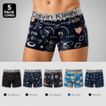 Calvin Klein 5 Pack Trunks – Comfortable Everyday Innerwear (Black Multicolor, Navy Starry, Blue Letters)