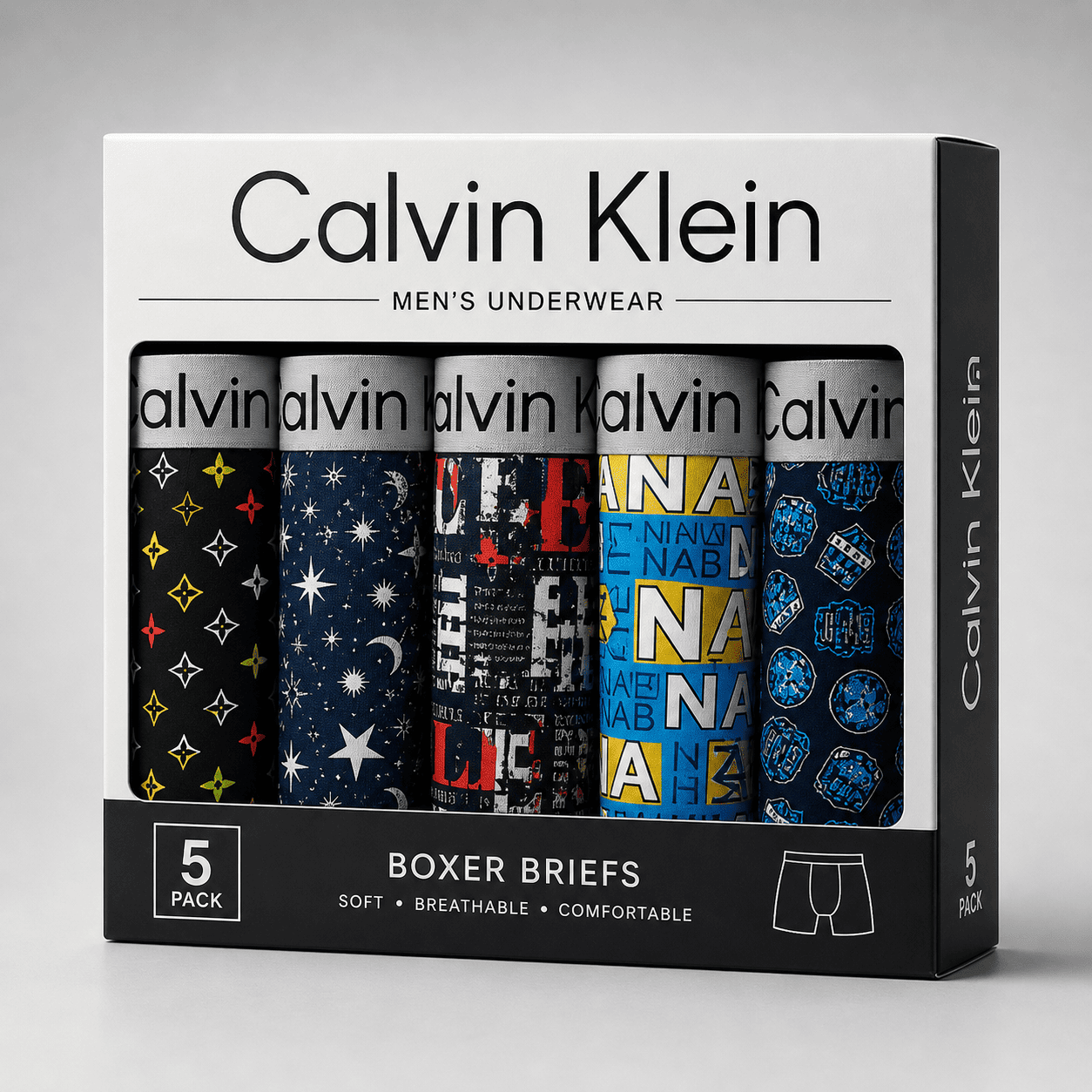 Calvin Klein 5 Pack Trunks – Comfortable Everyday Innerwear (Black Multicolor, Navy Starry, Blue Letters)