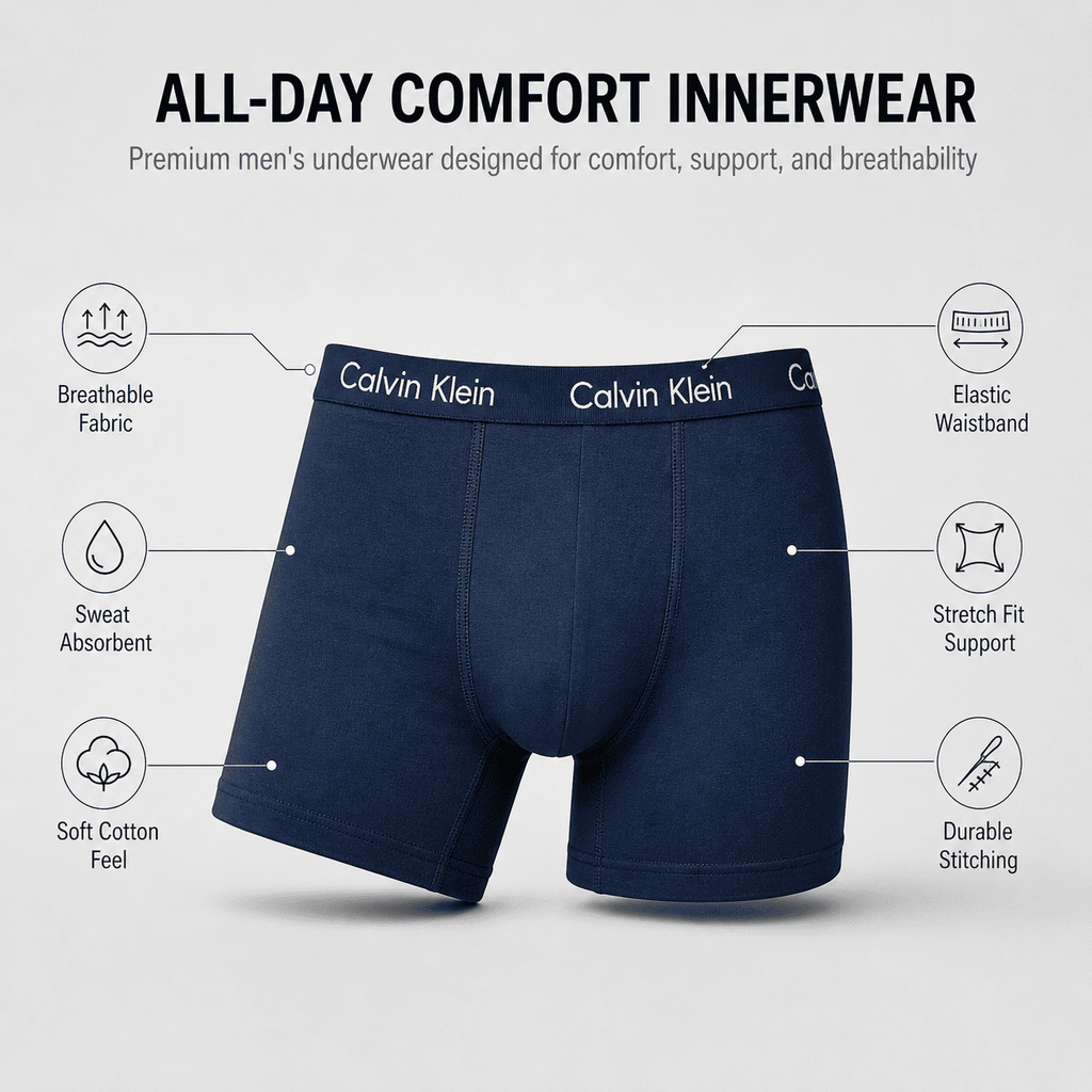 Calvin Klein 3 Pack Trunks – Comfortable Everyday Innerwear (Navy, Grey, Black)