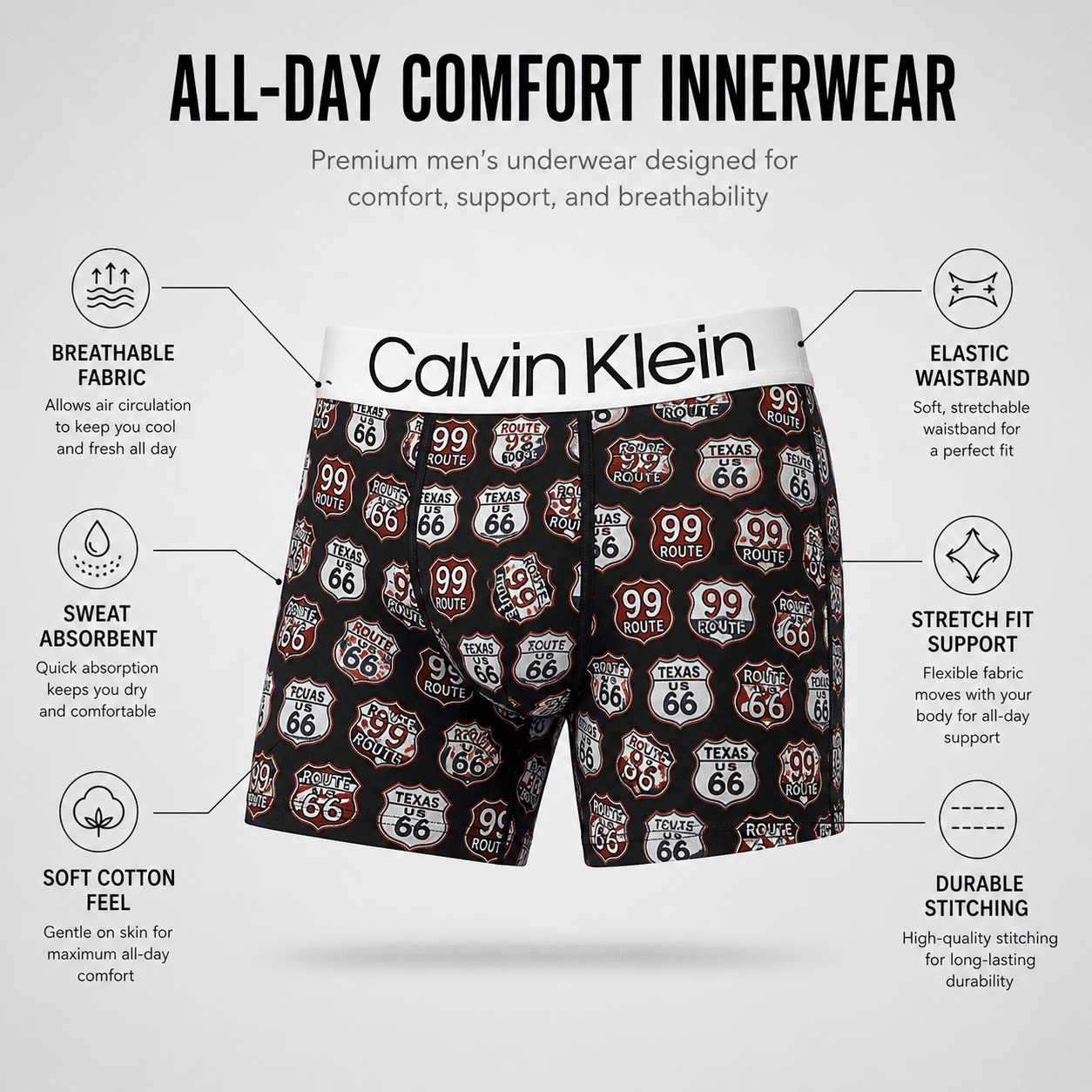 Calvin Klein 5 Pack Trunks – Comfortable Everyday Innerwear (Route Sign Black, Graffiti Yellow, Circle Pattern Black)
