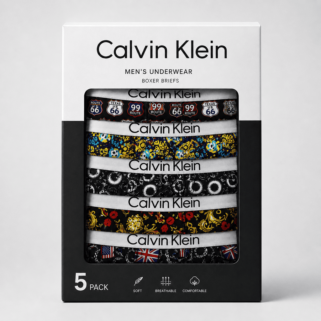 Calvin Klein 5 Pack Trunks – Comfortable Everyday Innerwear (Route Sign Black, Graffiti Yellow, Circle Pattern Black)