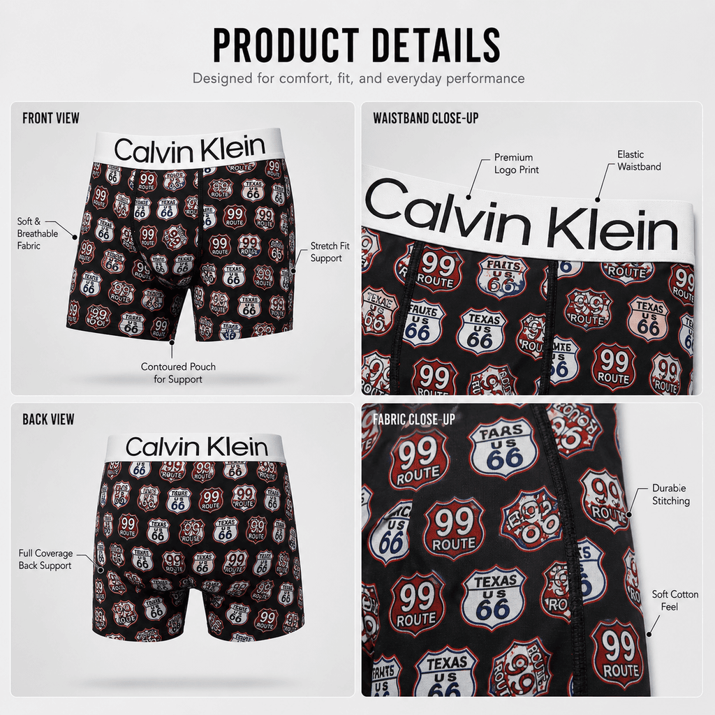 Calvin Klein 5 Pack Trunks – Comfortable Everyday Innerwear (Route Sign Black, Graffiti Yellow, Circle Pattern Black)