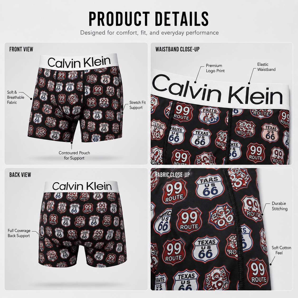 Calvin Klein 5 Pack Trunks – Comfortable Everyday Innerwear (Route Sign Black, Graffiti Yellow, Circle Pattern Black)