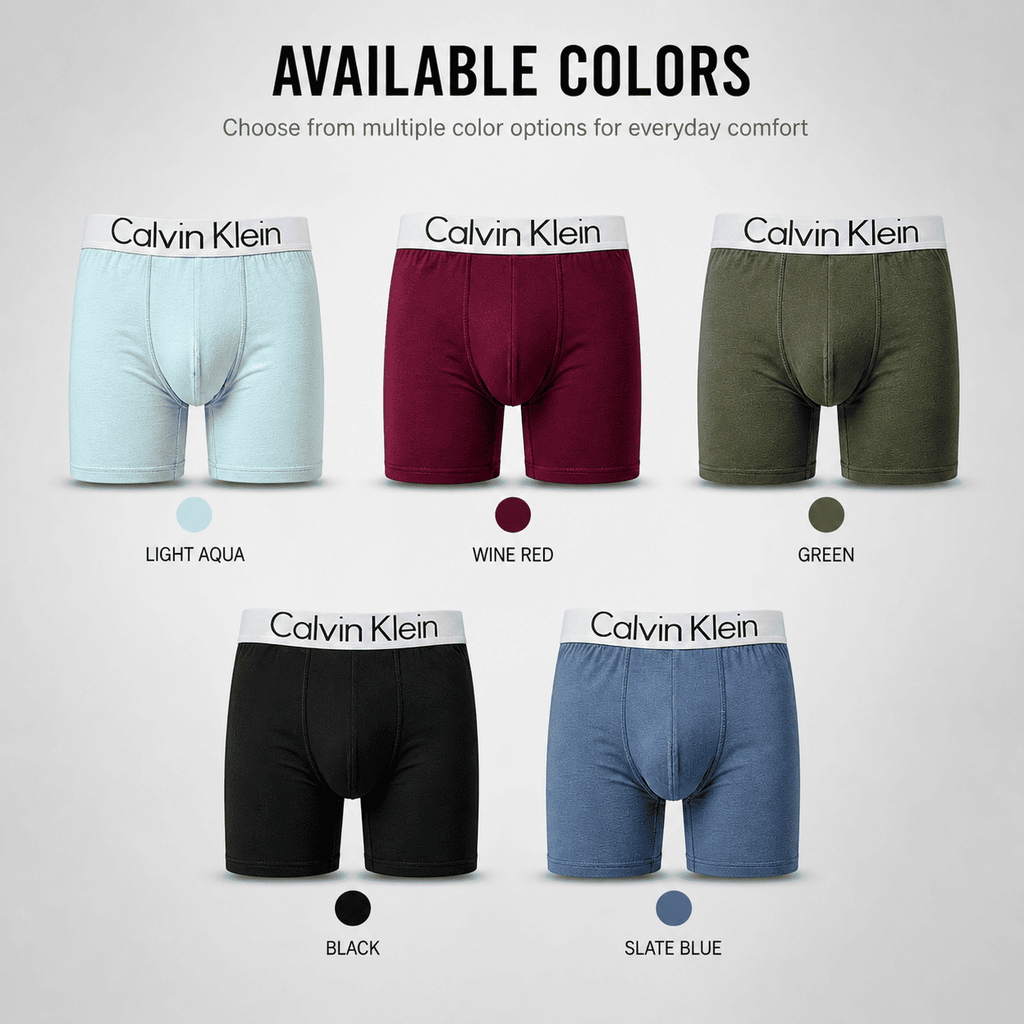 Calvin Klein 5 Pack Trunks – Comfortable Everyday Innerwear (Light Aqua, Wine Red, Green)