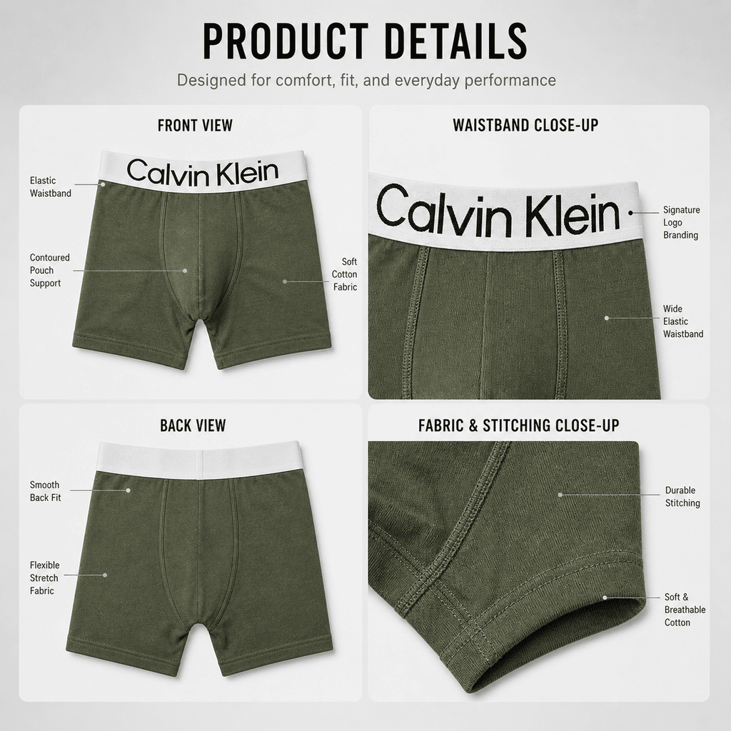 Calvin Klein 5 Pack Trunks – Comfortable Everyday Innerwear (Light Aqua, Wine Red, Green)
