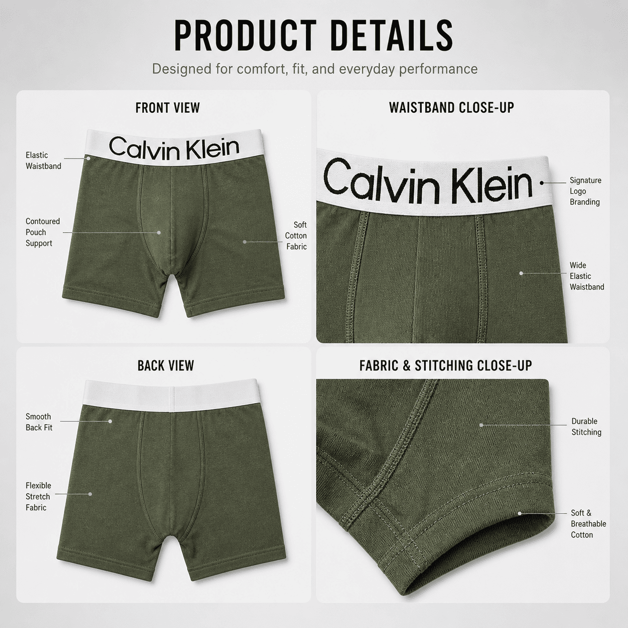Calvin Klein 5 Pack Trunks – Comfortable Everyday Innerwear (Light Aqua, Wine Red, Green)