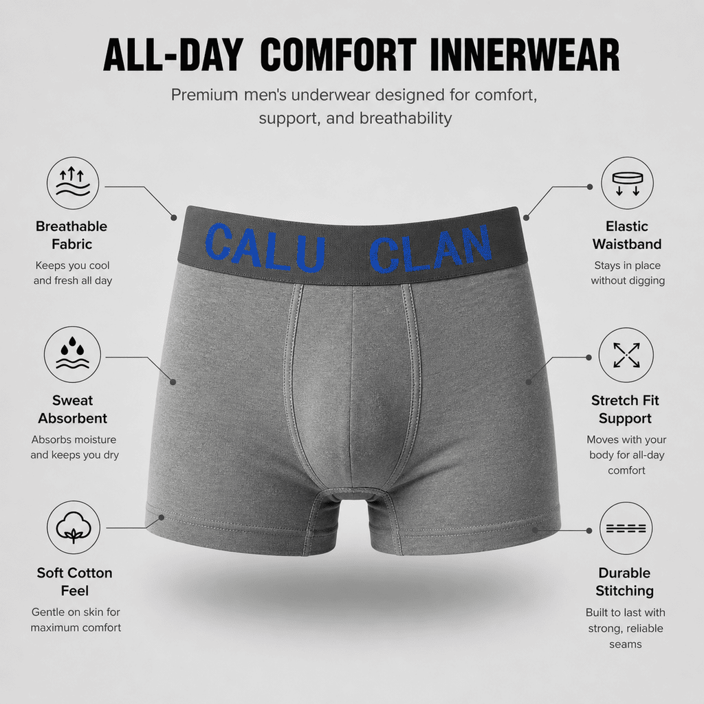 CALU CLAN 5 Pack Boxer Briefs – Comfortable Everyday Innerwear (Maroon, Yellow, Green)