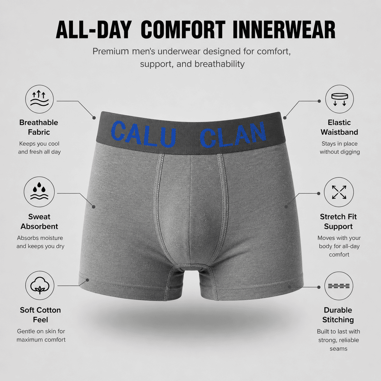 CALU CLAN 5 Pack Boxer Briefs – Comfortable Everyday Innerwear (Maroon, Yellow, Green)