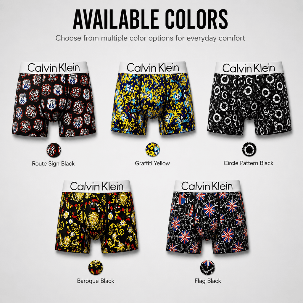 Calvin Klein 5 Pack Trunks – Comfortable Everyday Innerwear (Route Sign Black, Graffiti Yellow, Circle Pattern Black)