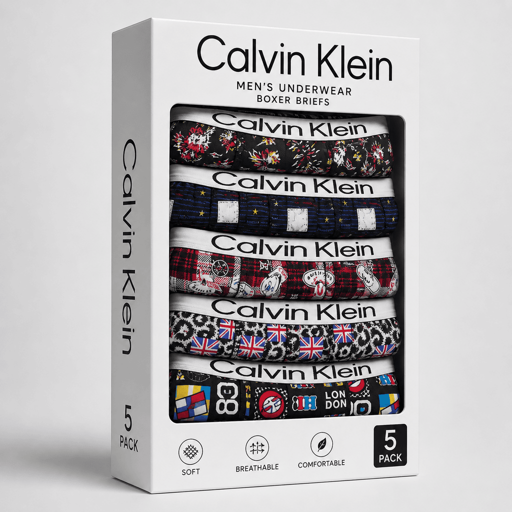 Calvin Klein 5 Pack Trunks – Comfortable Everyday Innerwear (Floral Black, Navy Star, Check Red)