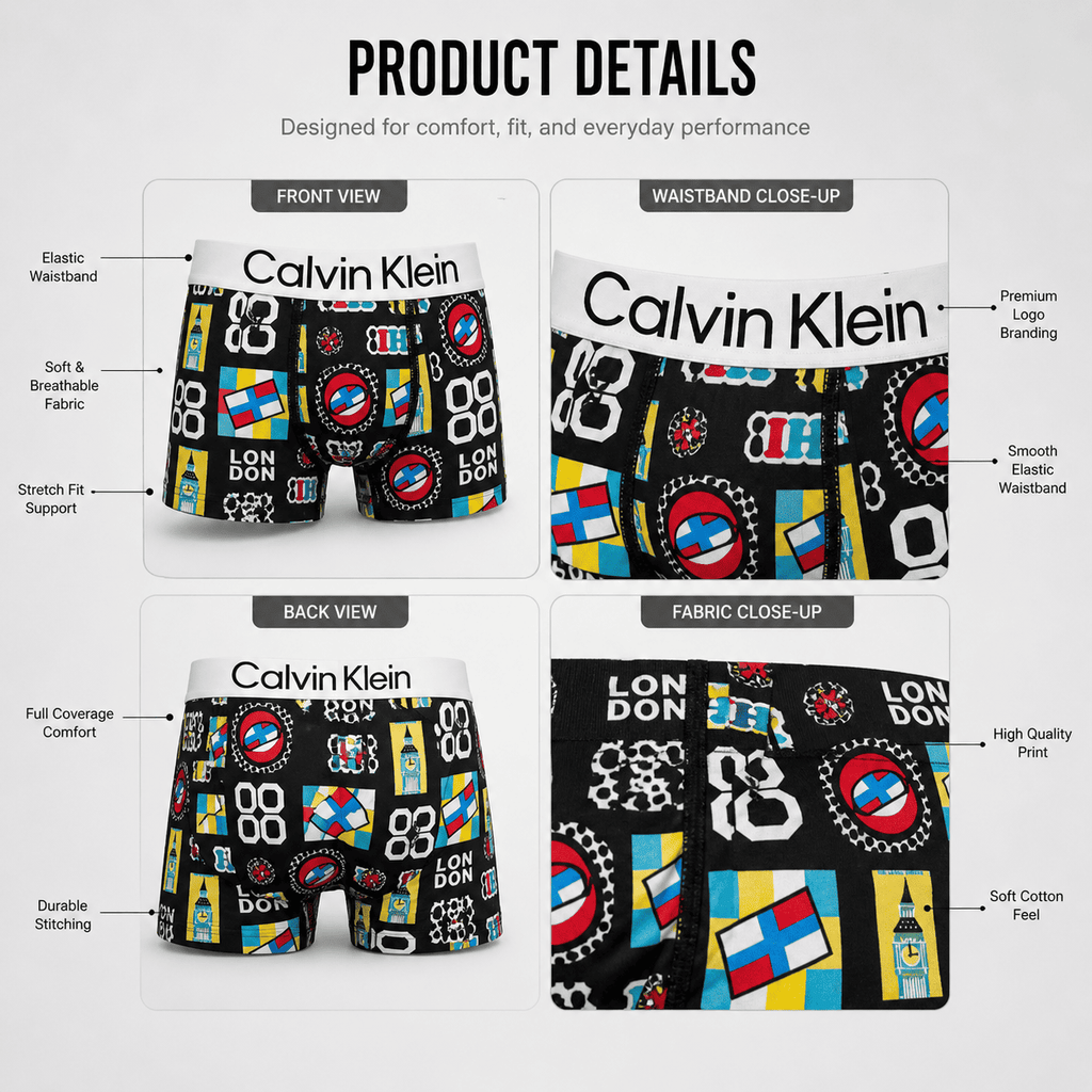 Calvin Klein 5 Pack Trunks – Comfortable Everyday Innerwear (Floral Black, Navy Star, Check Red)