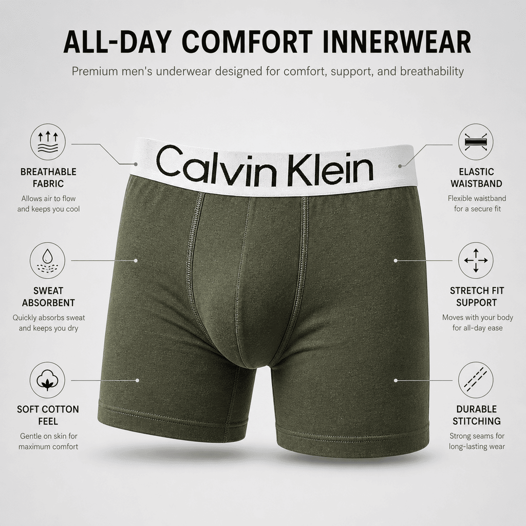 Calvin Klein 5 Pack Trunks – Comfortable Everyday Innerwear (Light Aqua, Wine Red, Green)
