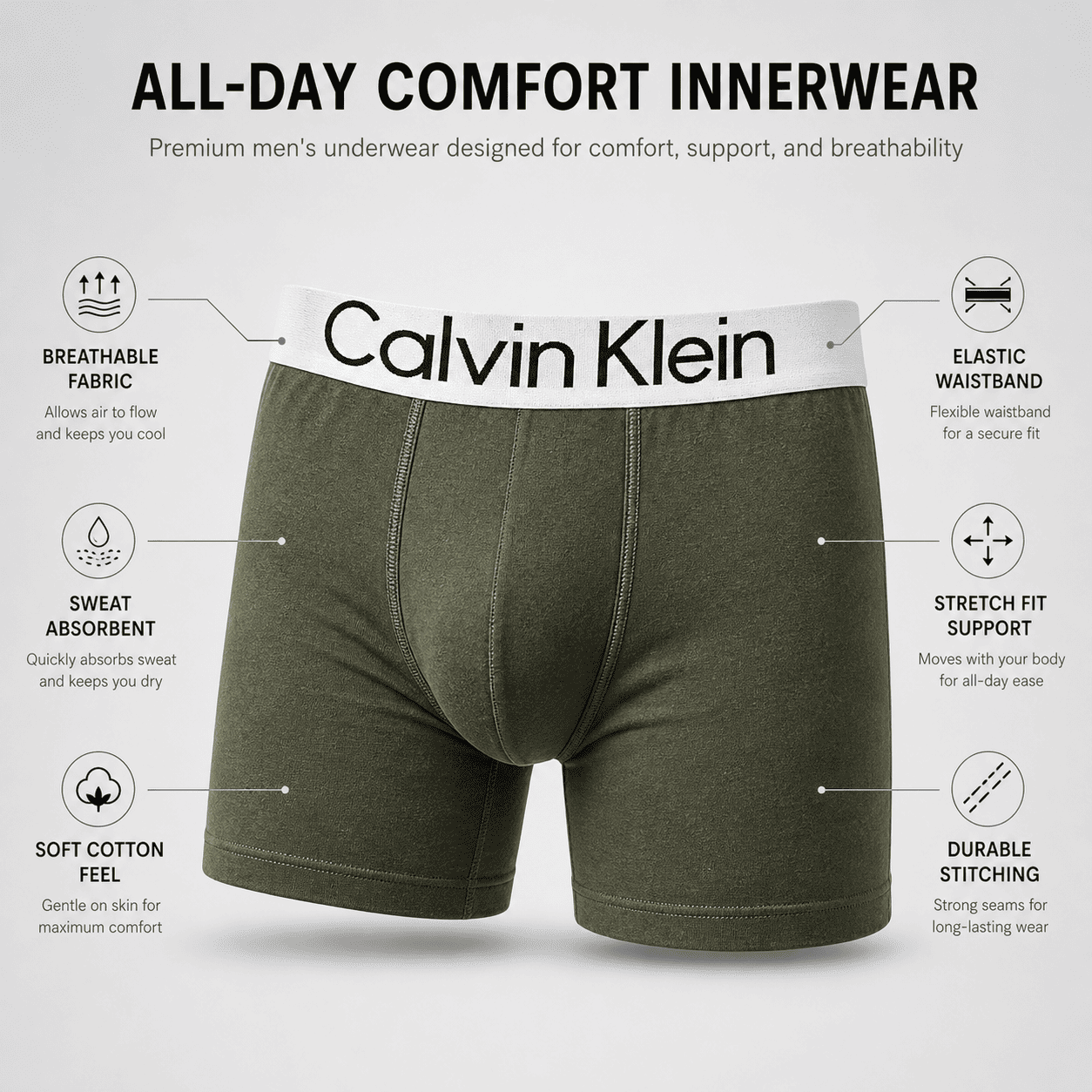 Calvin Klein 5 Pack Trunks – Comfortable Everyday Innerwear (Light Aqua, Wine Red, Green)