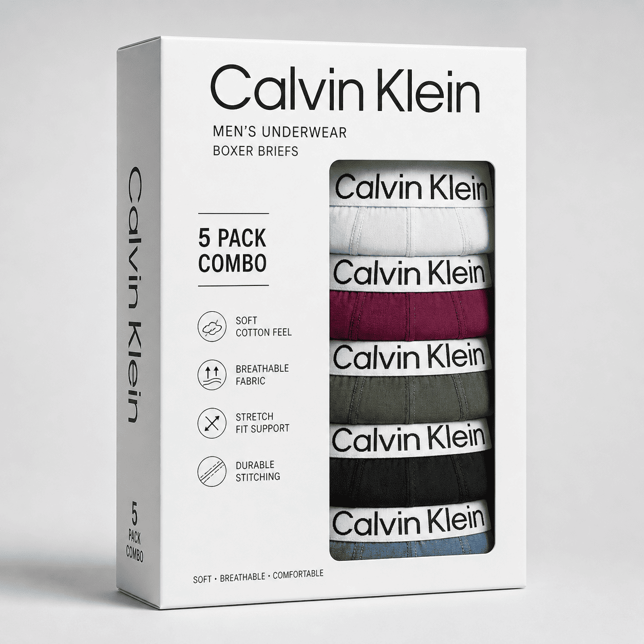 Calvin Klein 5 Pack Trunks – Comfortable Everyday Innerwear (Light Aqua, Wine Red, Green)