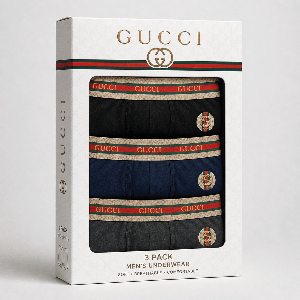Gucci 3 Pack Trunks – Comfortable Everyday Innerwear (Black, Navy Blue, Dark Grey)
