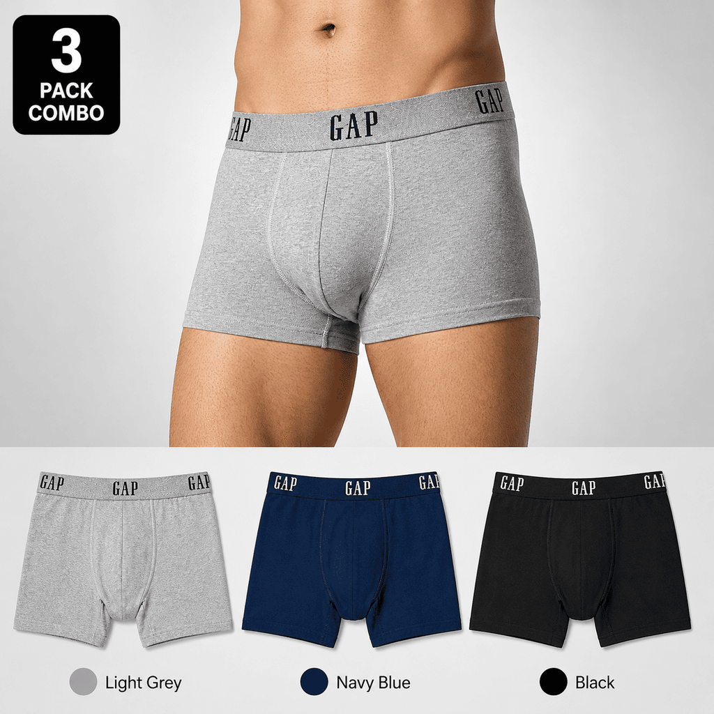 GAP 3 Pack Trunks – Comfortable Everyday Innerwear (Light Grey, Navy Blue, Black)