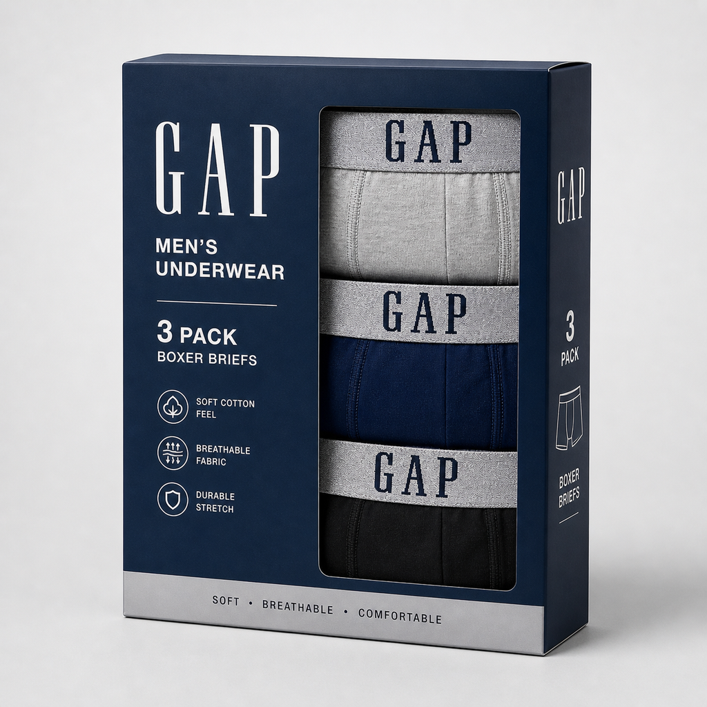 GAP 3 Pack Boxer Briefs Combo – Everyday Comfort & Style (Grey, Navy Blue, Black)