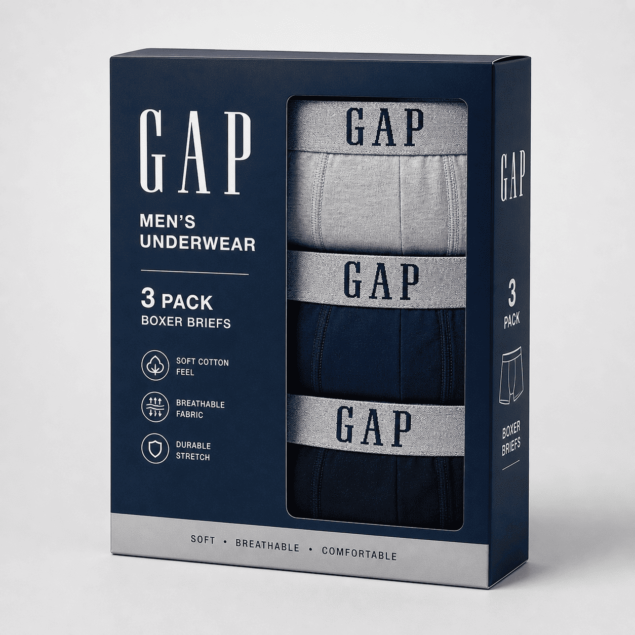 GAP 3 Pack Trunks – Comfortable Everyday Innerwear (Light Grey, Navy Blue, Black)