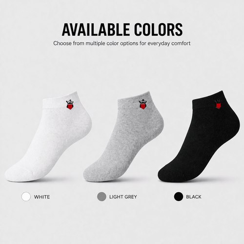 3 Pair Ankle Socks – Everyday Comfort (White, Light Grey, Black)