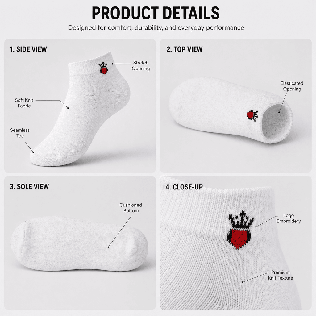 3 Pair Ankle Socks – Everyday Comfort (White, Light Grey, Black)