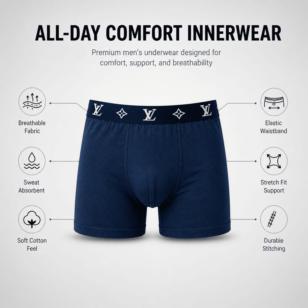 LV 3 Pack Trunks – Comfortable Everyday Innerwear (Navy, Grey, Black)