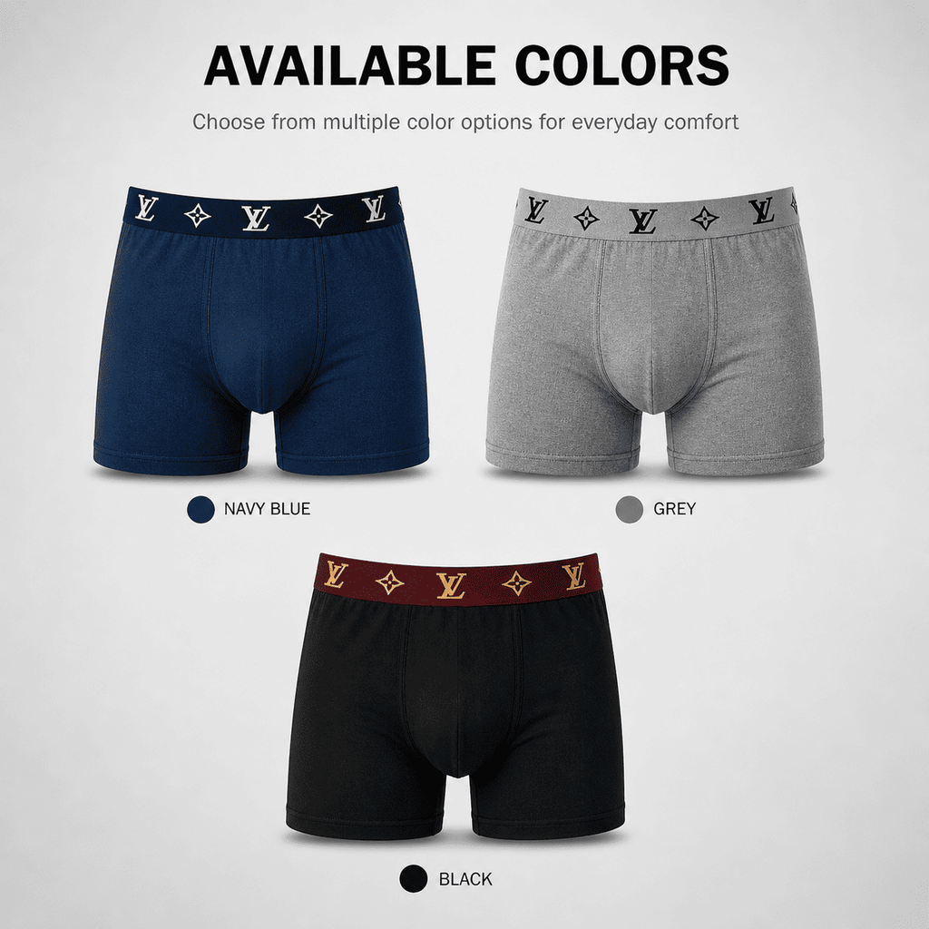 LV 3 Pack Trunks – Comfortable Everyday Innerwear (Navy, Grey, Black)
