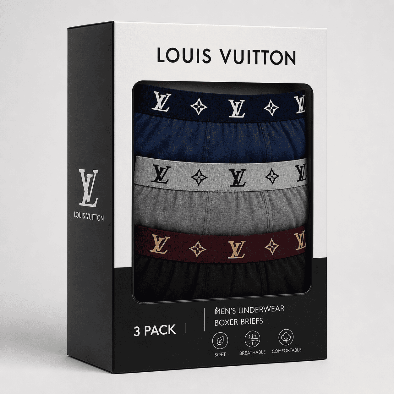 LV 3 Pack Trunks – Comfortable Everyday Innerwear (Navy, Grey, Black)