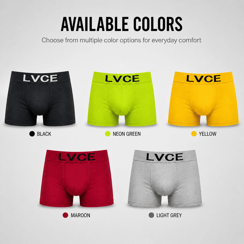 LVCE 5 Pack Trunks – Comfortable Everyday Innerwear (Black, Neon Green, Yellow)