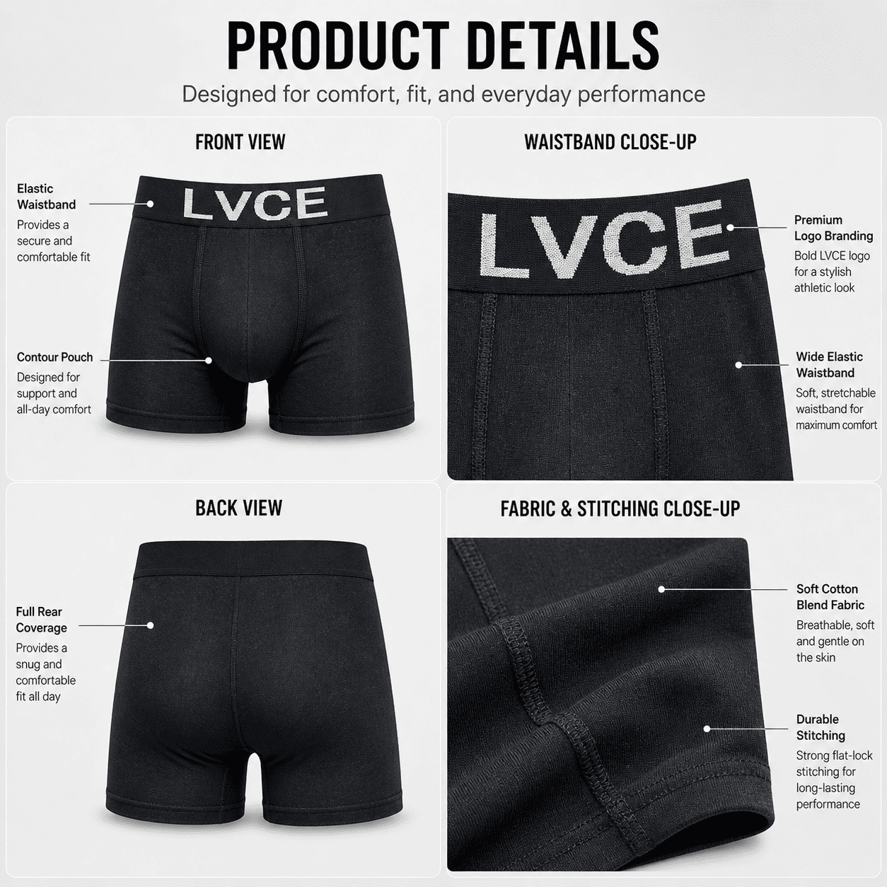 LVCE 5 Pack Trunks – Comfortable Everyday Innerwear (Black, Neon Green, Yellow)