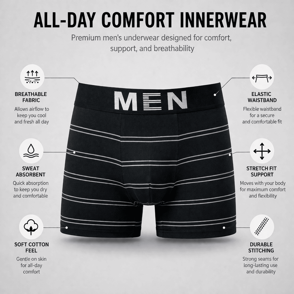 MEN 5 Pack Trunks – Comfortable Everyday Innerwear (Black, Green, Navy Blue)