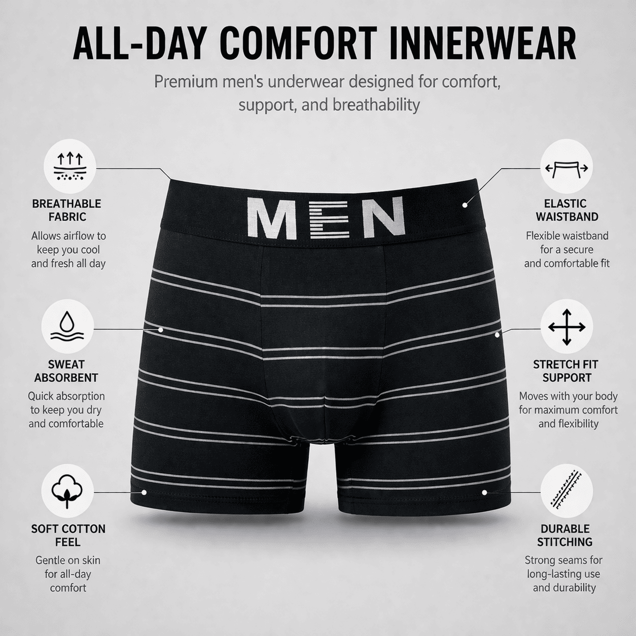 MEN 5 Pack Trunks – Comfortable Everyday Innerwear (Black, Green, Navy Blue)