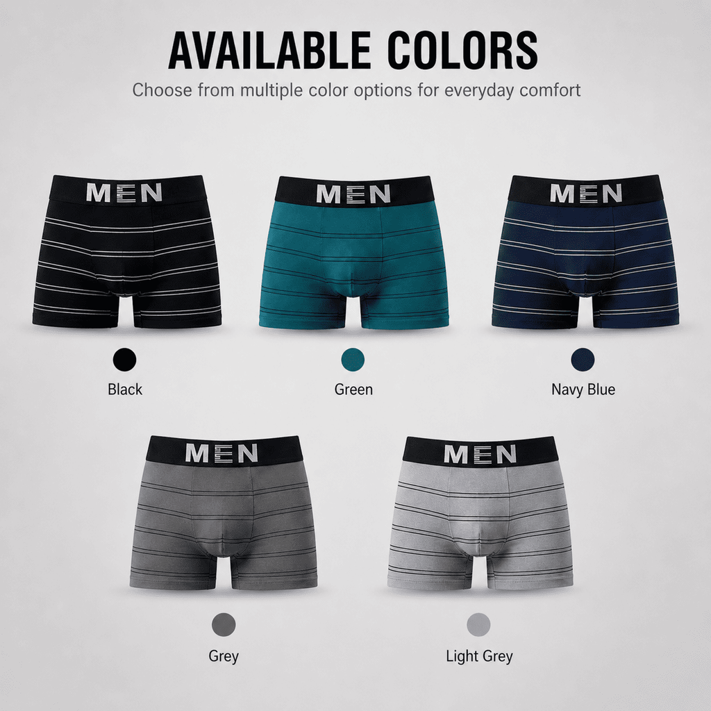 MEN 5 Pack Trunks – Comfortable Everyday Innerwear (Black, Green, Navy Blue)