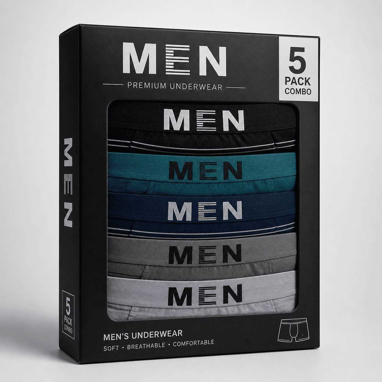 MEN 5 Pack Trunks – Comfortable Everyday Innerwear (Black, Green, Navy Blue)
