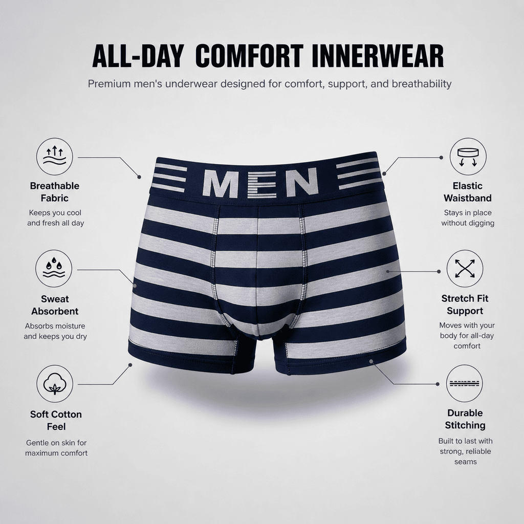 MEN 5 Pack Trunks – Comfortable Everyday Innerwear (Navy, Black, Red)