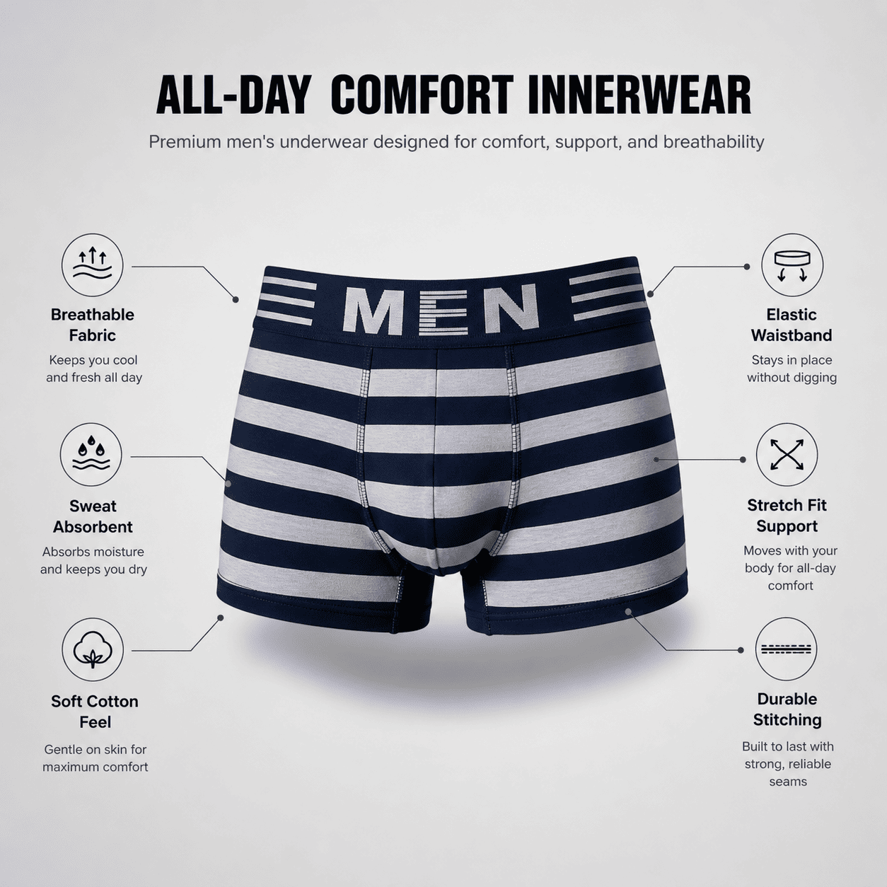 MEN 5 Pack Trunks – Comfortable Everyday Innerwear (Navy, Black, Red)