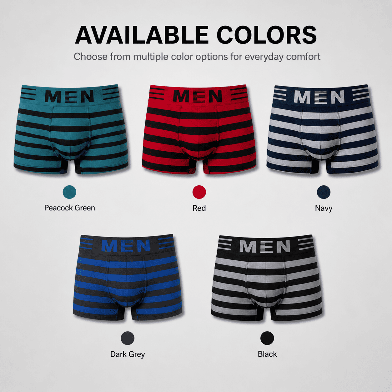 MEN 5 Pack Trunks – Comfortable Everyday Innerwear (Navy, Black, Red)