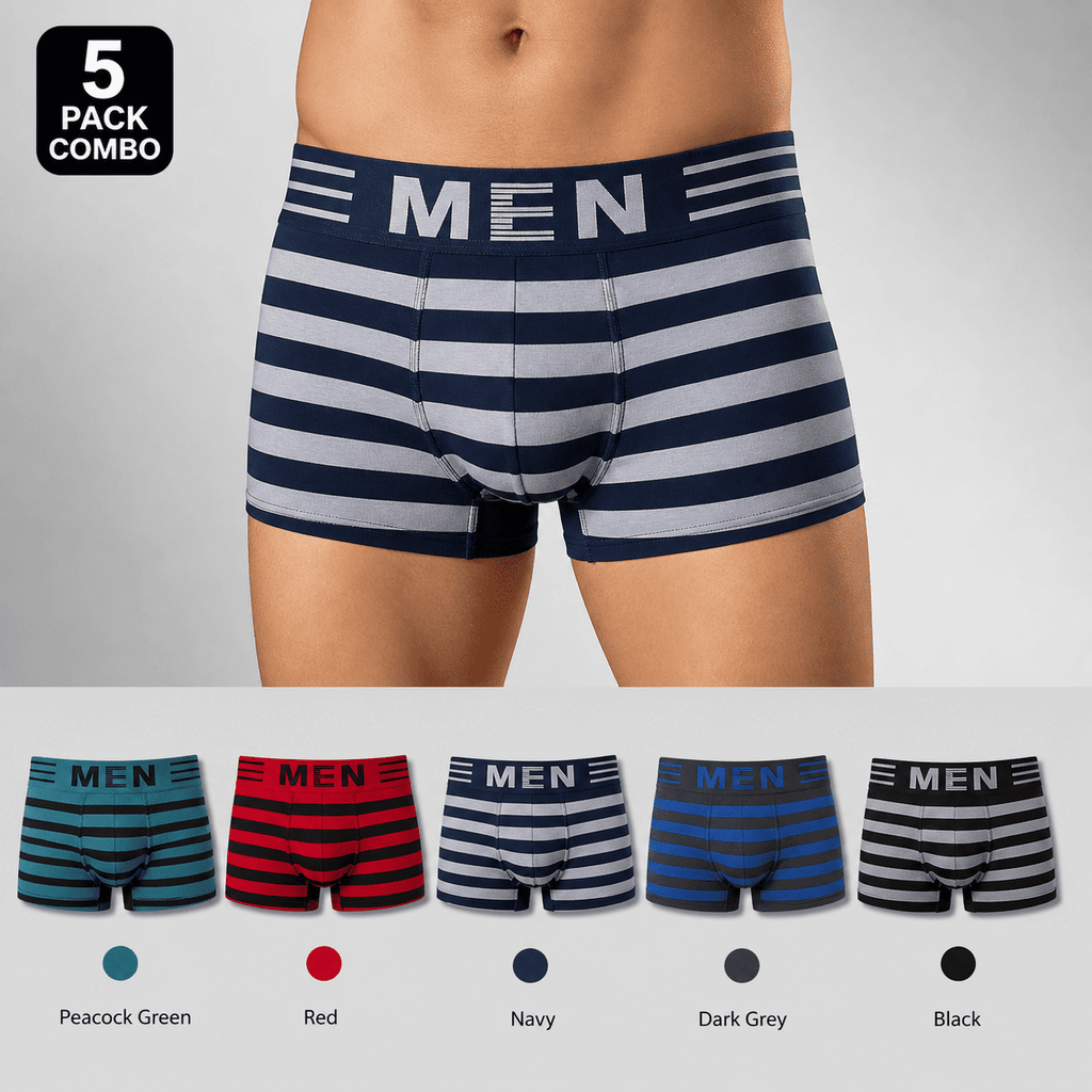 MEN 5 Pack Trunks – Comfortable Everyday Innerwear (Navy, Black, Red)