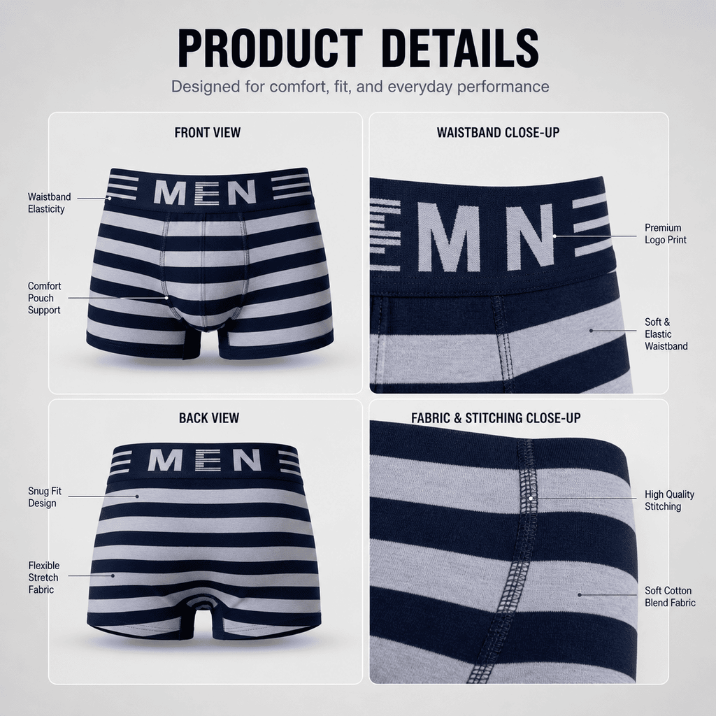 MEN 5 Pack Trunks – Comfortable Everyday Innerwear (Navy, Black, Red)