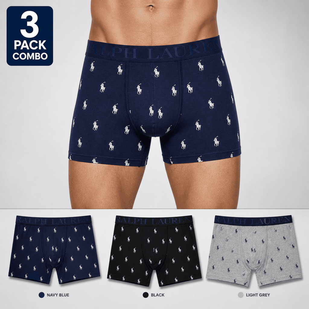 Ralph Lauren 3 Pack Trunks – Comfortable Everyday Innerwear (Navy Blue, Black, Light Grey)