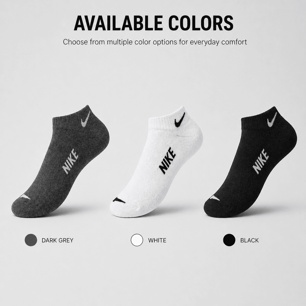 Nike 3 Pair Ankle Socks – Everyday Comfort (Dark Grey, White, Black)