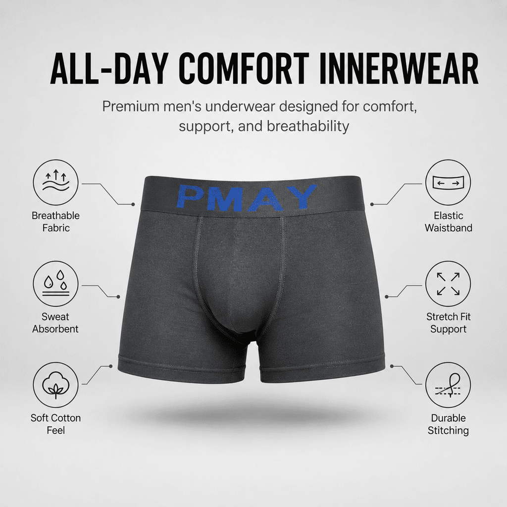 PMAY 5 Pack Trunks – Comfortable Everyday Innerwear (Black, Neon Green, Maroon)