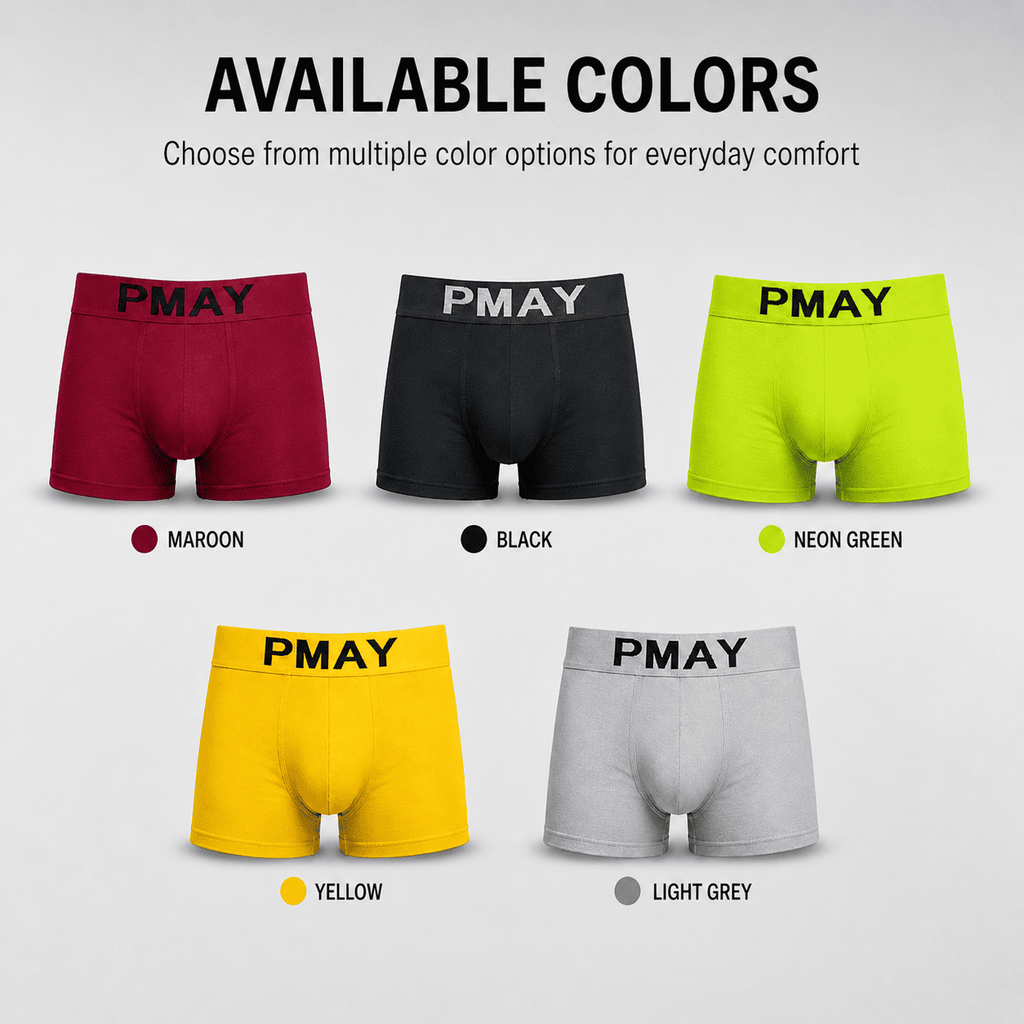 PMAY 5 Pack Trunks – Comfortable Everyday Innerwear (Black, Neon Green, Maroon)
