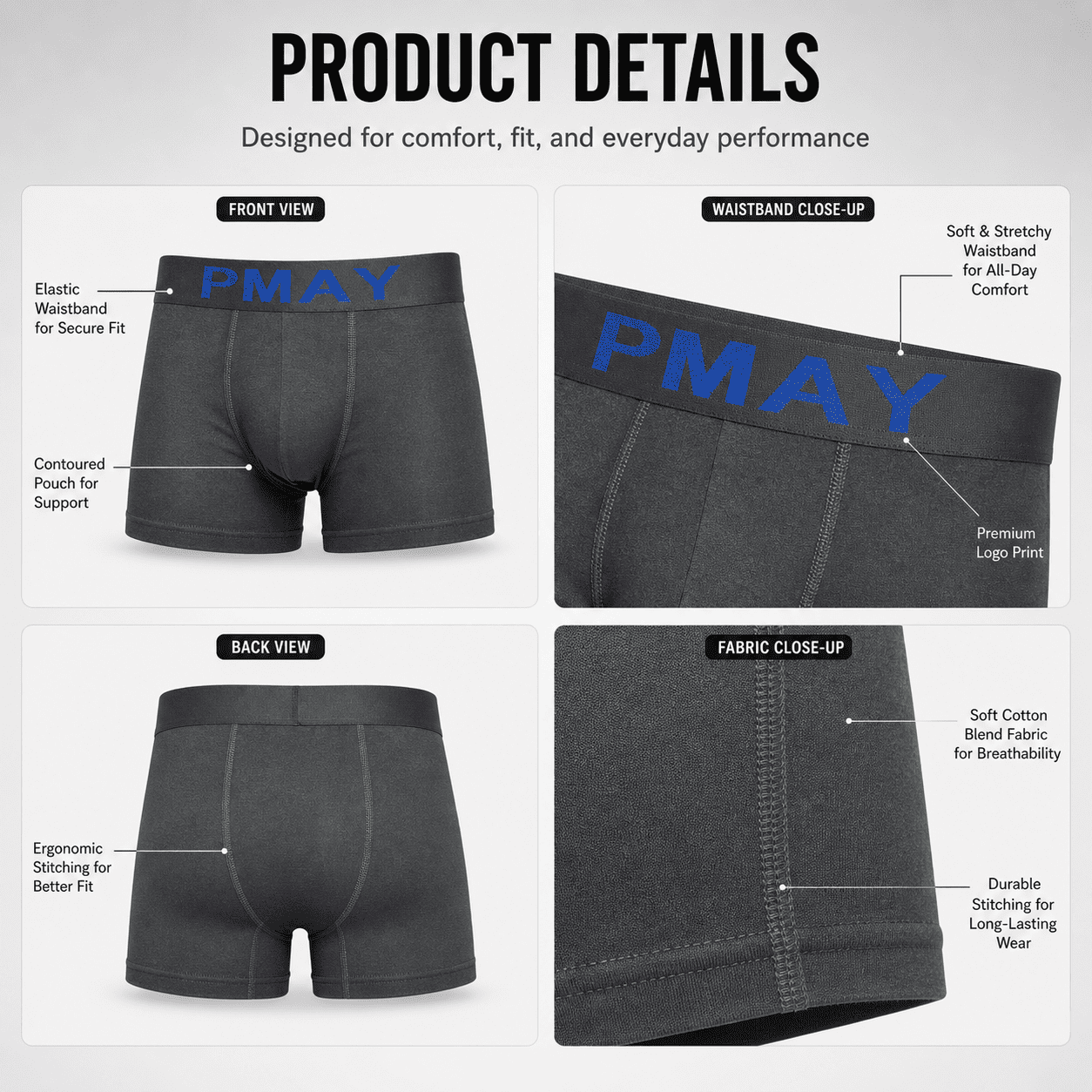 PMAY 5 Pack Trunks – Comfortable Everyday Innerwear (Black, Neon Green, Maroon)