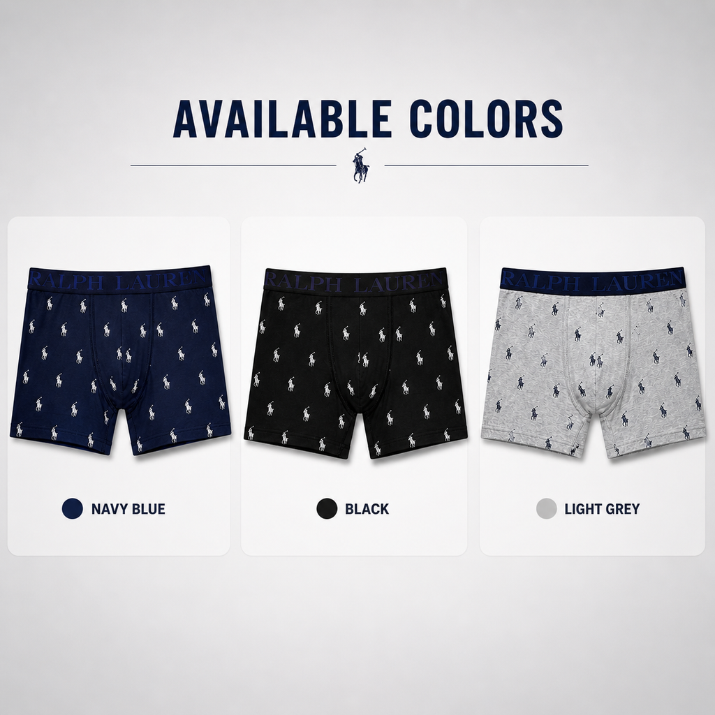 Ralph Lauren 3 Pack Boxer Briefs Combo – Everyday Comfort & Style (Navy Blue, Black, Grey)